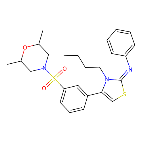 3-butyl-4-[3-(2,6-dimethylmorpholin-4-yl)sulfonylphenyl]-N-phenyl-1,3-thiazol-2-imine structure