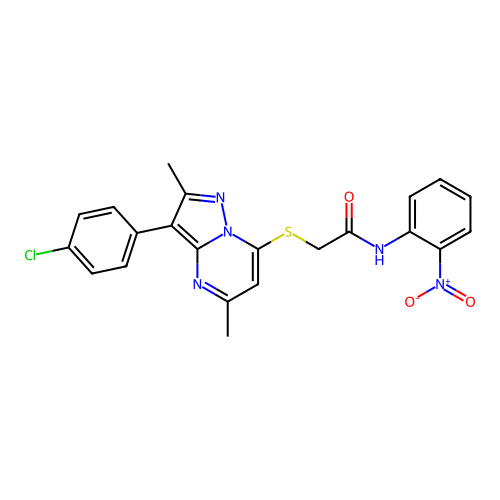 2-((3-(4-chlorophenyl)-2,5-dimethylpyrazolo[1,5-a]pyrimidin-7-yl)thio)-N-(2-nitrophenyl)acetamide structure