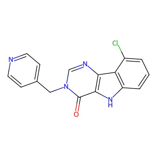 9-chloro-3-(pyridin-4-ylmethyl)-5H-pyrimido[5,4-b]indol-4-one structure