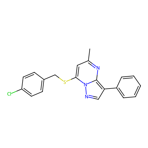 7-[(4-Chlorobenzyl)sulfanyl]-5-methyl-3-phenylpyrazolo[1,5-a]pyrimidine structure