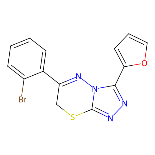 6-(2-bromophenyl)-3-(furan-2-yl)-7H-[1,2,4]triazolo[3,4-b][1,3,4]thiadiazine structure