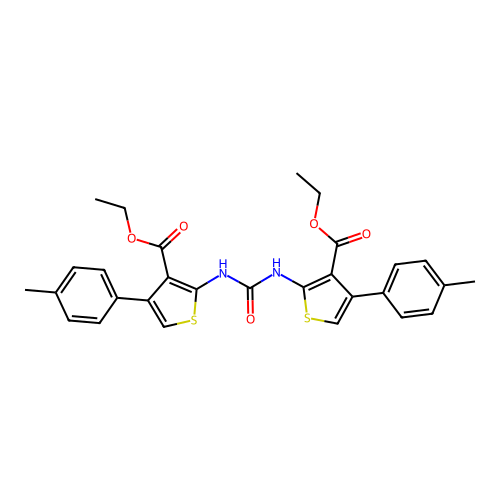 diethyl 2,2'-(carbonylbis(azanediyl))bis(4-(p-tolyl)thiophene-3-carboxylate) structure