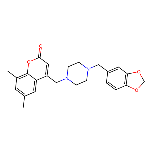 4-((4-(benzo[d][1,3]dioxol-5-ylmethyl)piperazin-1-yl)methyl)-6,8-dimethyl-2H-chromen-2-one structure