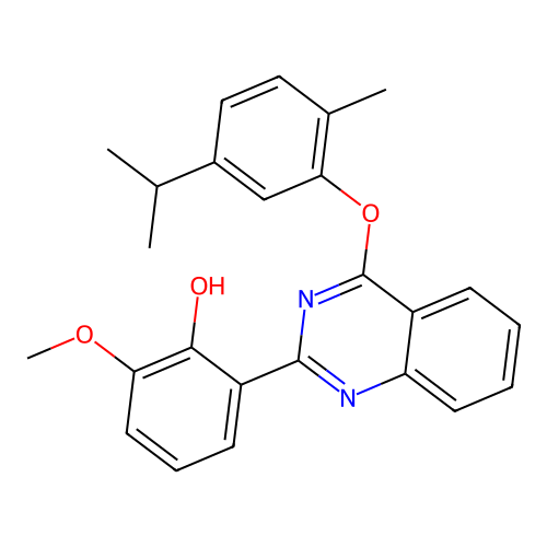 2-Methoxy-6-{4-[2-methyl-5-(propan-2-yl)phenoxy]quinazolin-2-yl}phenol structure