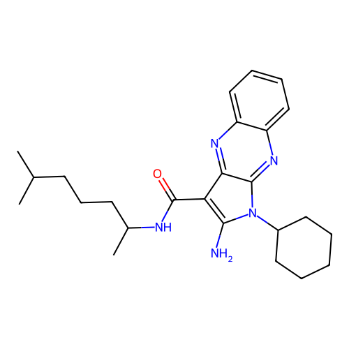 2-amino-1-cyclohexyl-N-(6-methylheptan-2-yl)-1H-pyrrolo[2,3-b]quinoxaline-3-carboxamide structure