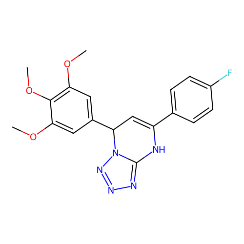 5-(4-fluorophenyl)-7-(3,4,5-trimethoxyphenyl)-4,7-dihydrotetrazolo[1,5-a]pyrimidine structure