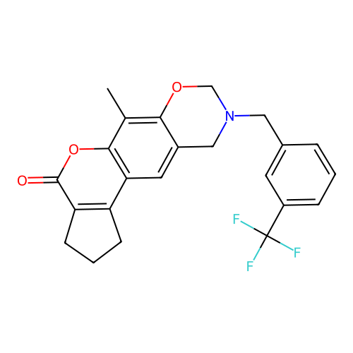 6-methyl-9-(3-(trifluoromethyl)benzyl)-2,3,9,10-tetrahydro-1H-cyclopenta[3,4]chromeno[6,7-e][1,3]oxazin-4(8H)-one structure