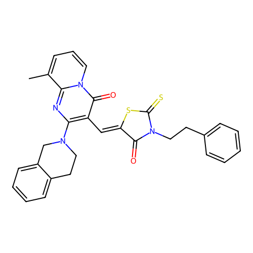 2-(3,4-dihydroisoquinolin-2(1H)-yl)-9-methyl-3-{(Z)-[4-oxo-3-(2-phenylethyl)-2-thioxo-1,3-thiazolidin-5-ylidene]methyl}-4H-pyrido[1,2-a]pyrimidin-4-one structure