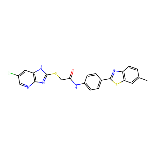 2-[(6-chloro-1H-imidazo[4,5-b]pyridin-2-yl)sulfanyl]-N-[4-(6-methyl-1,3-benzothiazol-2-yl)phenyl]acetamide structure