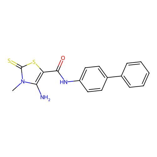 4-amino-3-methyl-N-(4-phenylphenyl)-2-sulfanylidene-1,3-thiazole-5-carboxamide structure
