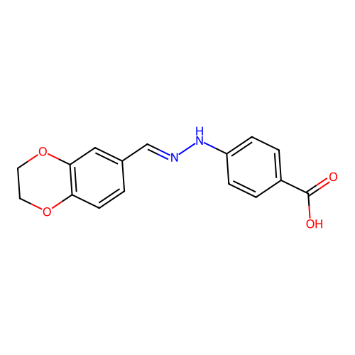 4-[(2E)-2-(2,3-dihydro-1,4-benzodioxin-6-ylmethylidene)hydrazinyl]benzoic acid structure
