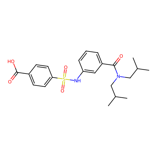 4-({3-[Bis(2-methylpropyl)carbamoyl]phenyl}sulfamoyl)benzoic acid structure
