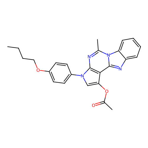 3-(4-butoxyphenyl)-5-methyl-3H-benzo[4,5]imidazo[1,2-c]pyrrolo[3,2-e]pyrimidin-1-yl acetate structure