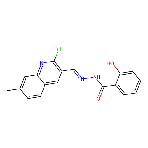 N-[(2-chloro-7-methylquinolin-3-yl)methylideneamino]-2-hydroxybenzamide structure