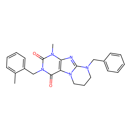 9-benzyl-1-methyl-3-(2-methylbenzyl)-6,7,8,9-tetrahydropyrimido[2,1-f]purine-2,4(1H,3H)-dione structure