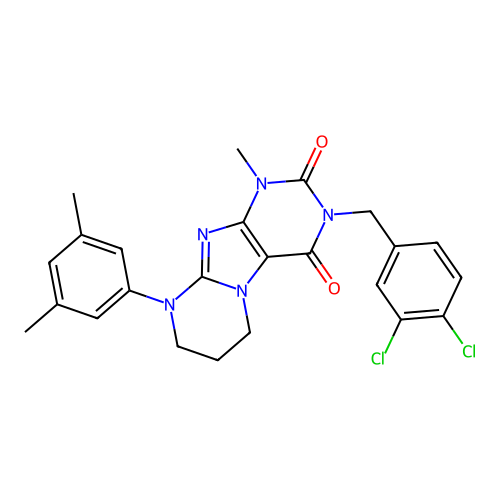 3-(3,4-dichlorobenzyl)-9-(3,5-dimethylphenyl)-1-methyl-6,7,8,9-tetrahydropyrimido[2,1-f]purine-2,4(1H,3H)-dione structure