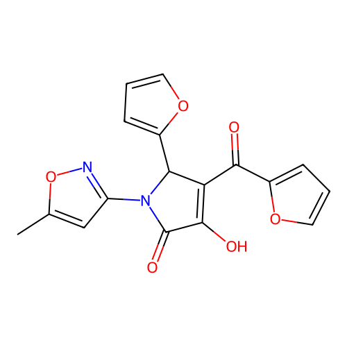 5-(furan-2-yl)-4-(furan-2-ylcarbonyl)-3-hydroxy-1-(5-methyl-1,2-oxazol-3-yl)-1,5-dihydro-2H-pyrrol-2-one structure
