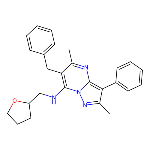 6-benzyl-2,5-dimethyl-N-[(oxolan-2-yl)methyl]-3-phenylpyrazolo[1,5-a]pyrimidin-7-amine structure