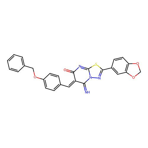 (6Z)-2-(1,3-benzodioxol-5-yl)-5-imino-6-[(4-phenylmethoxyphenyl)methylidene]-[1,3,4]thiadiazolo[3,2-a]pyrimidin-7-one structure