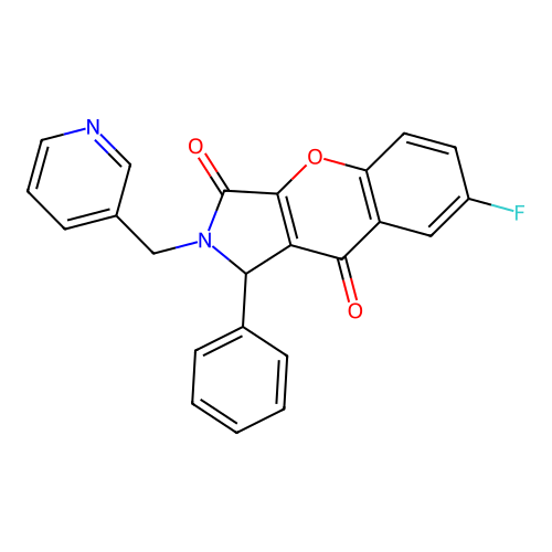 7-fluoro-1-phenyl-2-(pyridin-3-ylmethyl)-1,2-dihydrochromeno[2,3-c]pyrrole-3,9-dione structure