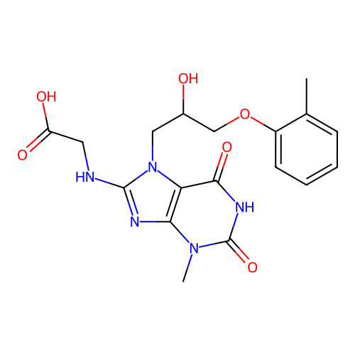 2-((7-(2-hydroxy-3-(o-tolyloxy)propyl)-3-methyl-2,6-dioxo-2,3,6,7-tetrahydro-1H-purin-8-yl)amino)acetic acid structure