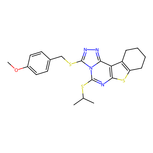 3-[(4-methoxybenzyl)sulfanyl]-5-(propan-2-ylsulfanyl)-8,9,10,11-tetrahydro[1]benzothieno[3,2-e][1,2,4]triazolo[4,3-c]pyrimidine structure