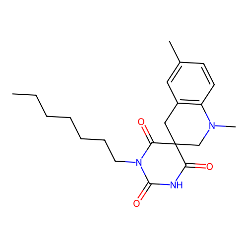1-heptyl-1',6'-dimethyl-spiro[1,3-diazinane-5,3'-2,4-dihydroquinoline]-2,4,6-trione structure