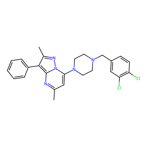 7-[4-(3,4-dichlorobenzyl)piperazin-1-yl]-2,5-dimethyl-3-phenylpyrazolo[1,5-a]pyrimidine structure