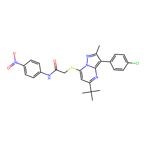 2-((5-(tert-butyl)-3-(4-chlorophenyl)-2-methylpyrazolo[1,5-a]pyrimidin-7-yl)thio)-N-(4-nitrophenyl)acetamide structure