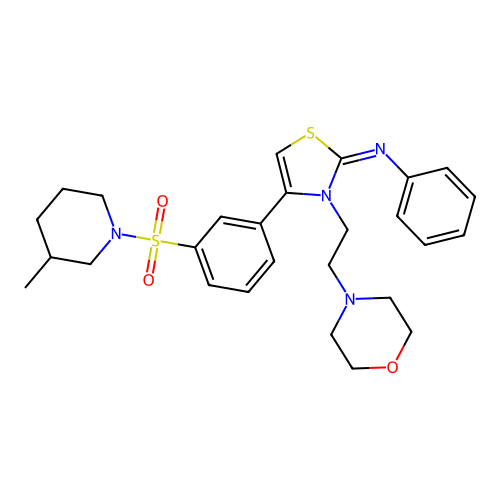 N-[(2Z)-4-{3-[(3-methylpiperidin-1-yl)sulfonyl]phenyl}-3-[2-(morpholin-4-yl)ethyl]-1,3-thiazol-2(3H)-ylidene]aniline structure