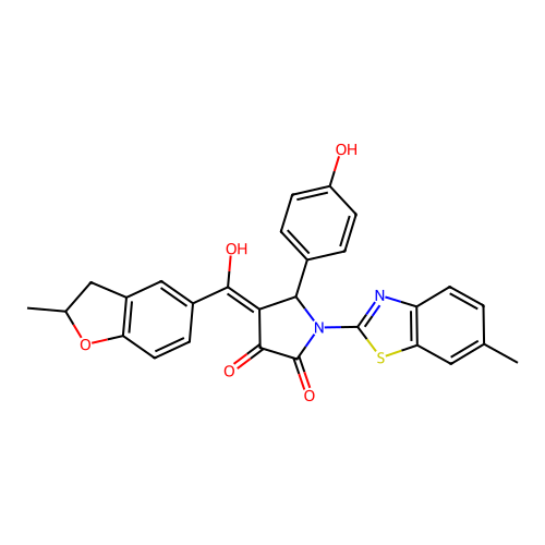 (4E)-4-[hydroxy(2-methyl-2,3-dihydro-1-benzofuran-5-yl)methylidene]-5-(4-hydroxyphenyl)-1-(6-methyl-1,3-benzothiazol-2-yl)pyrrolidine-2,3-dione structure