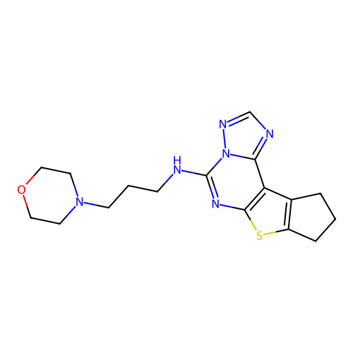 N-(3-morpholinopropyl)-9,10-dihydro-8H-cyclopenta[4,5]thieno[3,2-e][1,2,4]triazolo[1,5-c]pyrimidin-5-amine structure