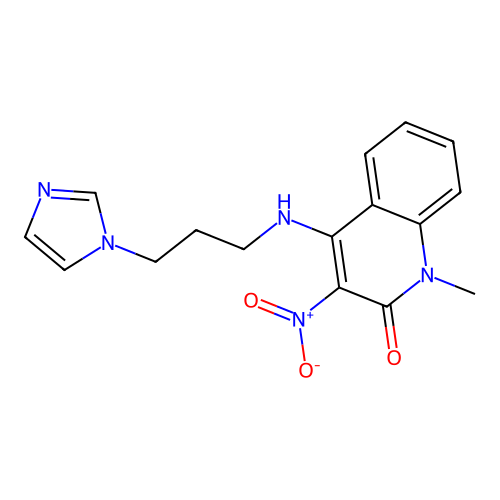 4-((3-(1H-imidazol-1-yl)propyl)amino)-1-methyl-3-nitroquinolin-2(1H)-one structure