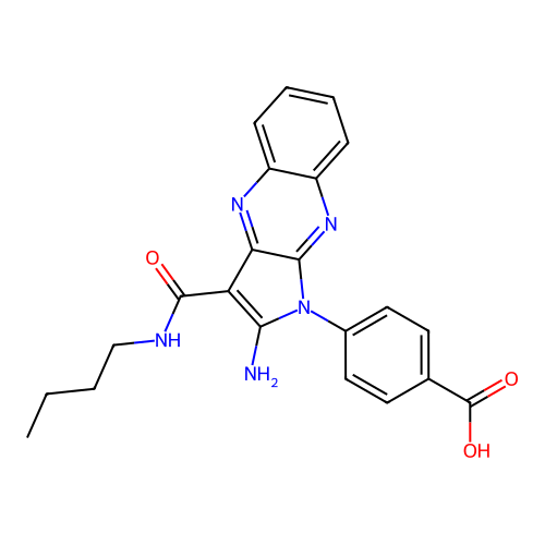 4-[2-amino-3-(butylcarbamoyl)-1H-pyrrolo[2,3-b]quinoxalin-1-yl]benzoic acid structure