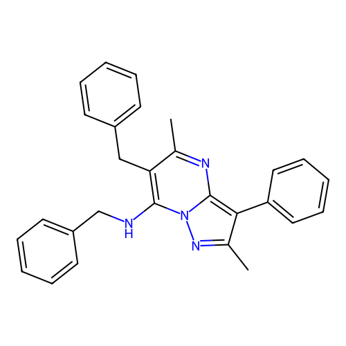 N,6-dibenzyl-2,5-dimethyl-3-phenylpyrazolo[1,5-a]pyrimidin-7-amine structure