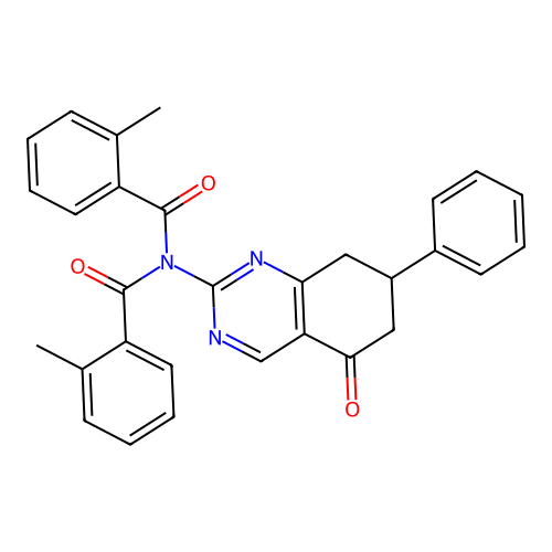 2-methyl-N-(2-methylbenzoyl)-N-(5-oxo-7-phenyl-7,8-dihydro-6H-quinazolin-2-yl)benzamide structure