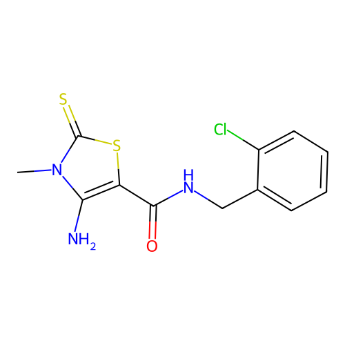4-amino-N-(2-chlorobenzyl)-3-methyl-2-thioxo-2,3-dihydro-1,3-thiazole-5-carboxamide structure