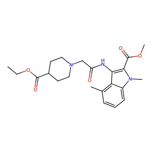 methyl 3-[[2-(4-ethoxycarbonylpiperidin-1-yl)acetyl]amino]-1,4-dimethylindole-2-carboxylate structure