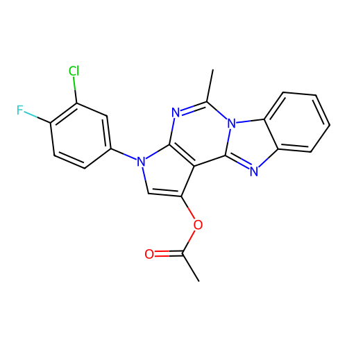 3-(3-chloro-4-fluorophenyl)-5-methyl-3H-pyrrolo[2',3':4,5]pyrimido[1,6-a]benzimidazol-1-yl acetate structure