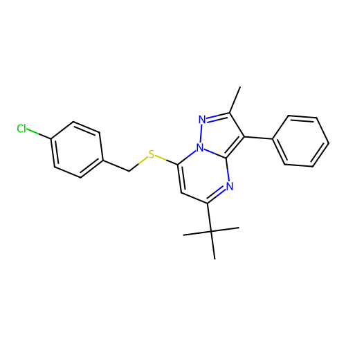 5-tert-butyl-7-[(4-chlorobenzyl)sulfanyl]-2-methyl-3-phenylpyrazolo[1,5-a]pyrimidine structure