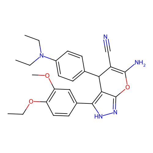6-amino-4-[4-(diethylamino)phenyl]-3-(4-ethoxy-3-methoxyphenyl)-2,4-dihydropyrano[2,3-c]pyrazole-5-carbonitrile structure