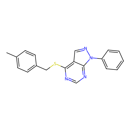 4-[(4-Methylphenyl)methylsulfanyl]-1-phenylpyrazolo[3,4-d]pyrimidine structure