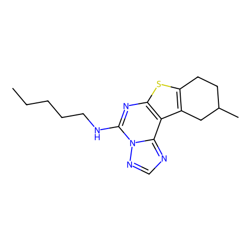 10-methyl-N-pentyl-8,9,10,11-tetrahydro[1]benzothieno[3,2-e][1,2,4]triazolo[1,5-c]pyrimidin-5-amine structure