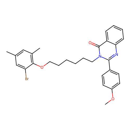 3-(6-(2-bromo-4,6-dimethylphenoxy)hexyl)-2-(4-methoxyphenyl)quinazolin-4(3H)-one structure