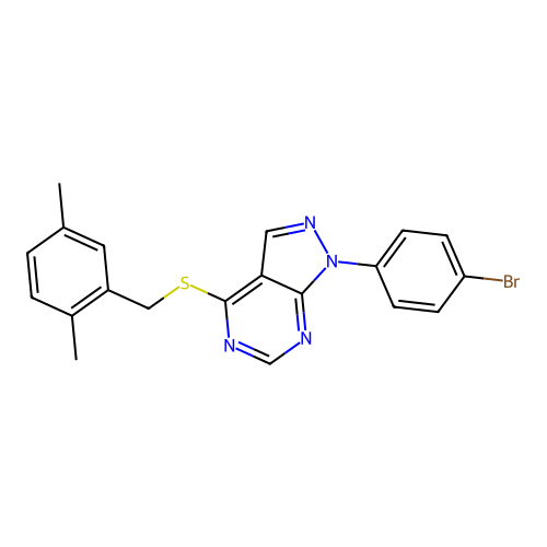 1-(4-bromophenyl)-4-[(2,5-dimethylbenzyl)sulfanyl]-1H-pyrazolo[3,4-d]pyrimidine structure