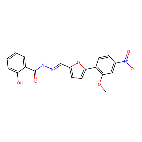 2-hydroxy-N-[[5-(2-methoxy-4-nitrophenyl)-2-furanyl]methylideneamino]benzamide structure