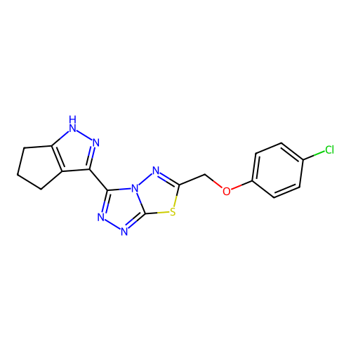 4-chloro-1-[(3-(4,5,6-trihydrocyclopenta[2,1-d]pyrazol-3-yl)(1,2,4-triazolo[3, 4-b]1,3,4-thiadiazolin-6-yl))methoxy]benzene structure