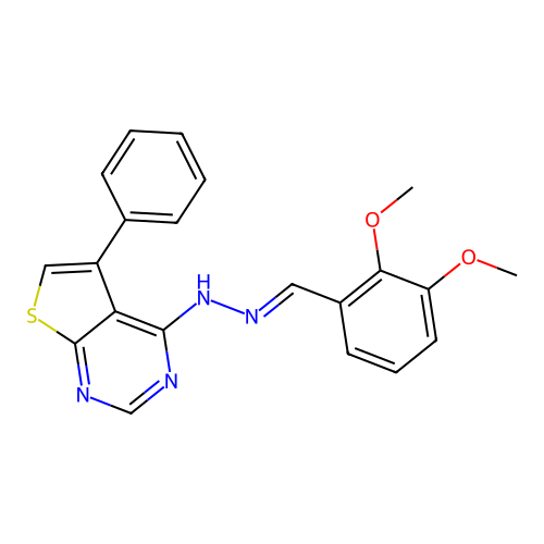 4-[(2E)-2-(2,3-dimethoxybenzylidene)hydrazinyl]-5-phenylthieno[2,3-d]pyrimidine structure