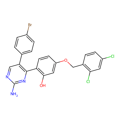 2-(2-Amino-5-(4-bromophenyl)pyrimidin-4-yl)-5-((2,4-dichlorobenzyl)oxy)phenol structure
