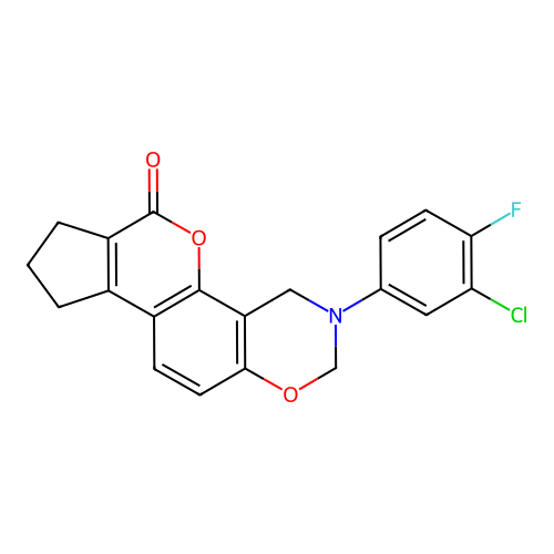 3-(3-chloro-4-fluorophenyl)-3,4,8,9-tetrahydro-2H-cyclopenta[3,4]chromeno[8,7-e][1,3]oxazin-6(7H)-one structure
